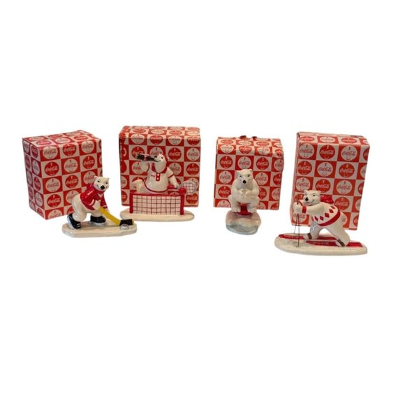 Coca-Cola Polar Bear Figurines Vintage Sports Collectible Soda 1995 - Picture 1 of 7